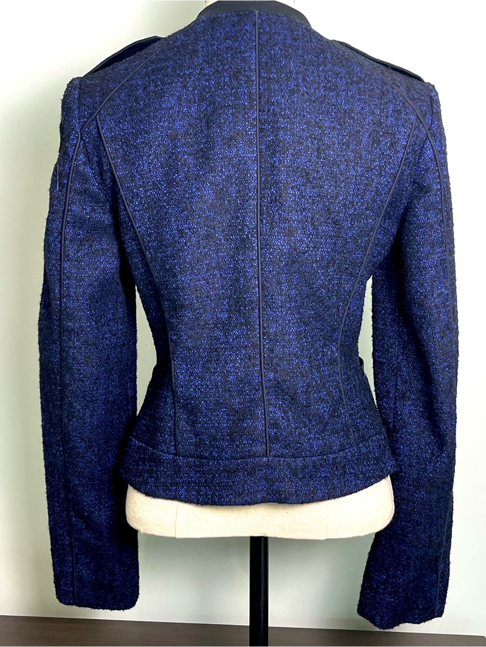 KAREN MILLEN Women's Blue Black Tweed Zipper Jacket Blazer Lined Size 6 - Picture 2 of 9